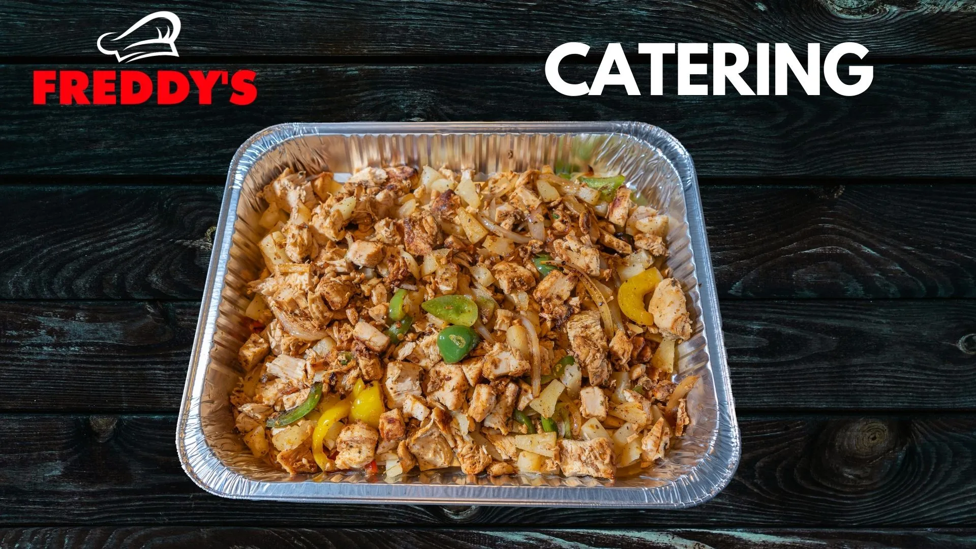 Freddy's catering chicken with peppers tray