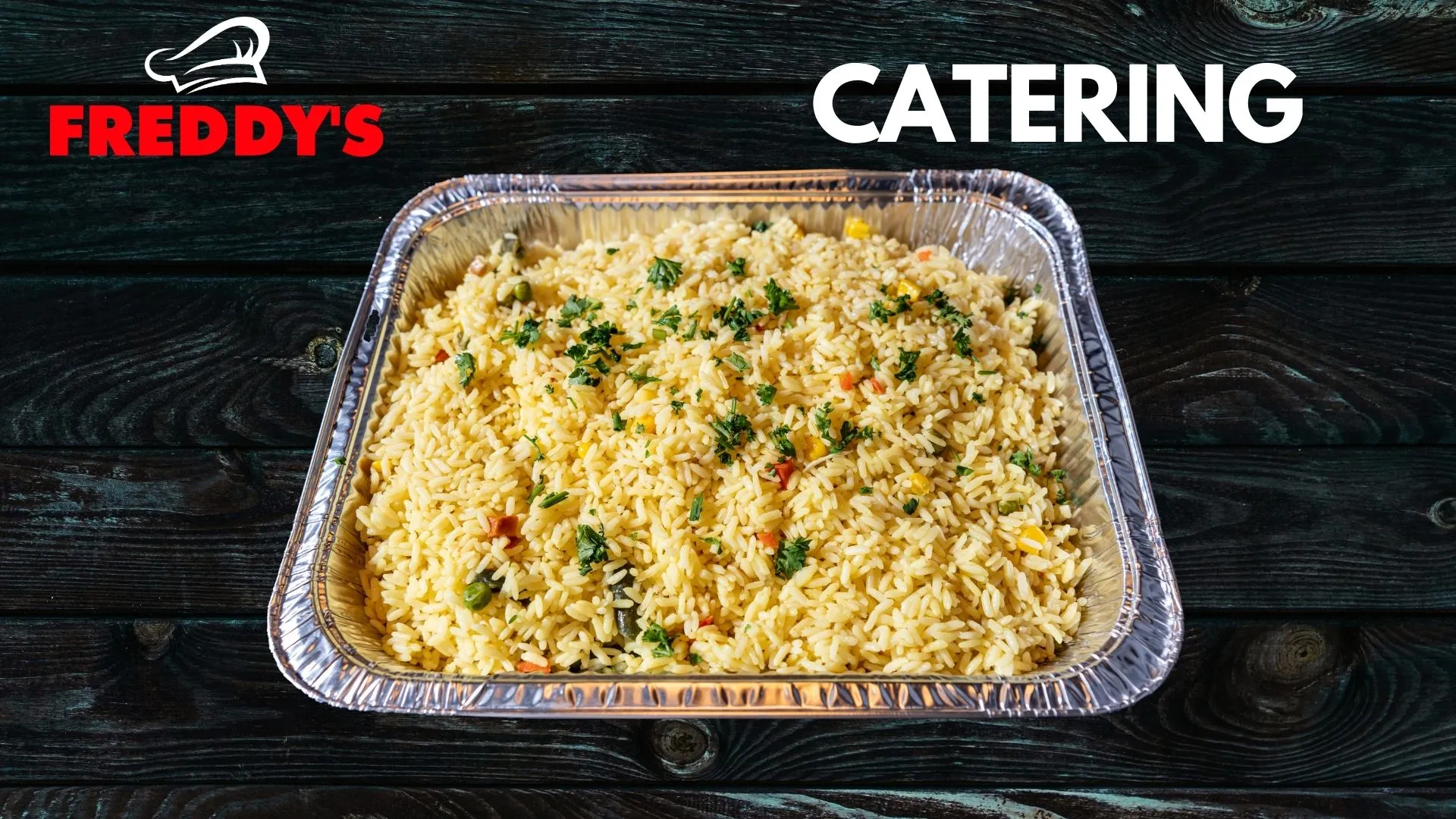Freddy's catering seasoned rice tray